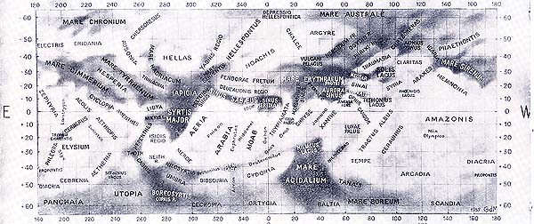 Карта Марса. П.Г. Куликовский, "Справочник любителя астрономии"